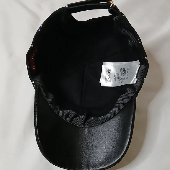 Gucci Black Monogram GG Rhinestone Cap - Picture 5 of 6